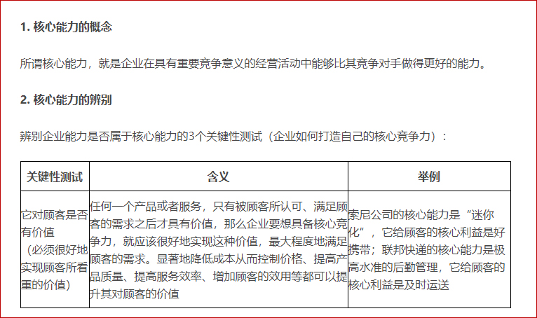 企业的核心能力 企业的核心能力