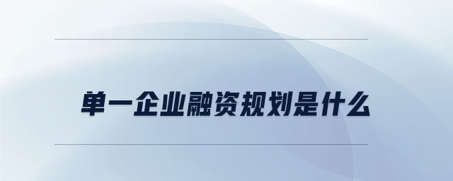单一企业融资规划是什么 单一企业融资规划是什么
